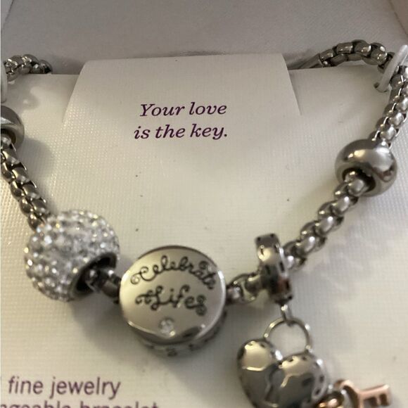 NWT Hallmark, charm bracelet, bling charms, silver tone - Picture 1 of 5